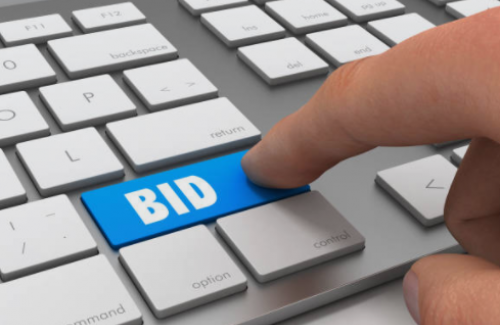 Finger pushing the word "BID" on a keyboard