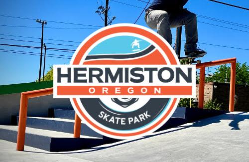 Hermiston skatepark logo and skater