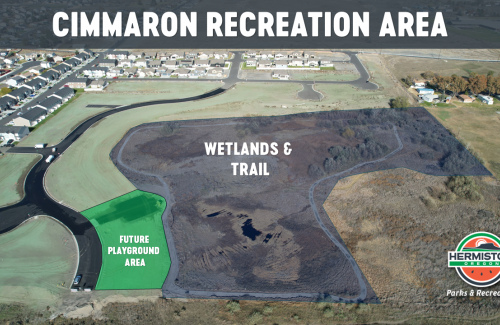 Overview of Cimmaron Recreation Area showing wetland and park area.