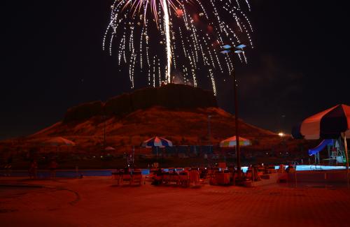 Fireworks over pool