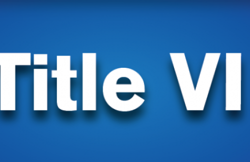 Blue background with white writing that says "Title VI"