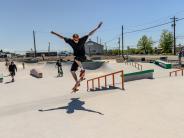 Skater skating at Hermiston Skatepark