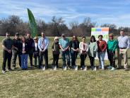 Members of the Made to Thrive board and Hermiston Parks & Recreation Committee break ground at Harrison Park.