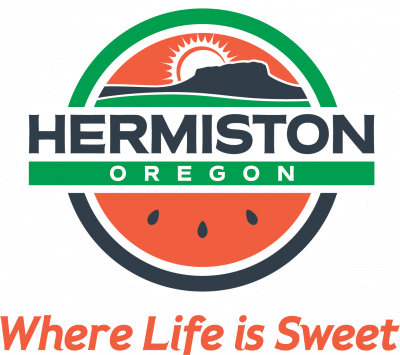 City logo and tagline of watermelon and a sunset over a hill