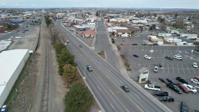 Highway 395 and SE 2nd Street aerial photo