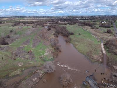 The Umatilla River overflows the bank at Riverfront Park in Hermiston.