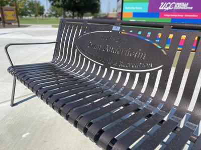 Bench at Funland Playground dedicated to Ivan Anderholm