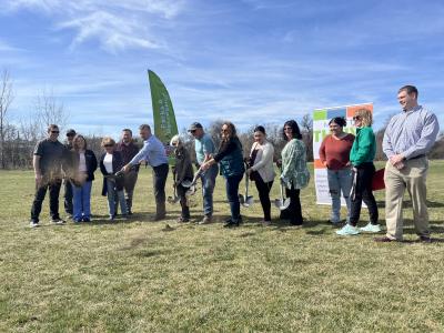 Members of the Made to Thrive board and Hermiston Parks & Recreation Committee break ground at Harrison Park.