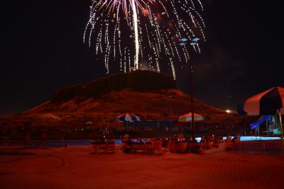 Fireworks over pool