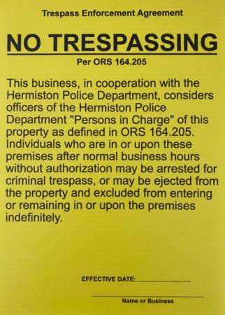 Trespass Enforcement Agreement - No Trespassing Sign