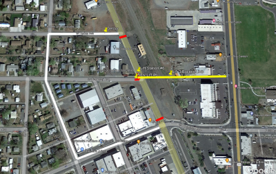 Map of road closure on N. 1st Place