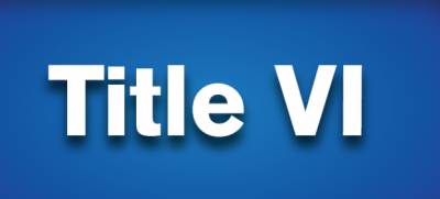 Blue background with white writing that says "Title VI"