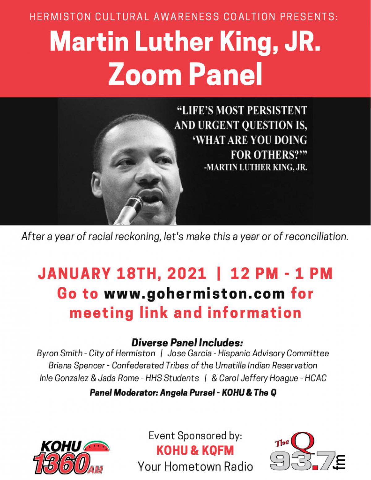 Martin Luther King Jr. Day Zoom Panel will be January 18 at noon